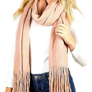 Steve Madden Super Soft Sold Acrylic Oversized Fringe Scarf & Wrap Blush
